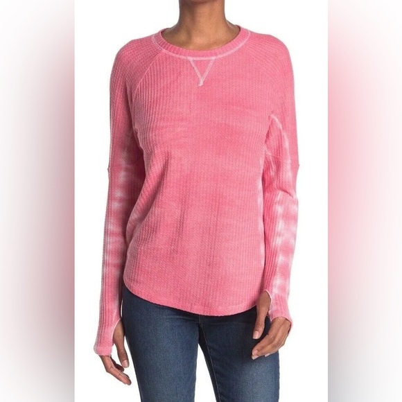Sweet Romeo Tops - Sweet Romeo Tie Dye Thermal Shirt Thumb Hole Dusty Rose Pink Size  L Lightweight